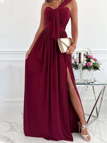 Dresses Simple Sleeveless Off Shoulder Slit Dress - LuckyFash™