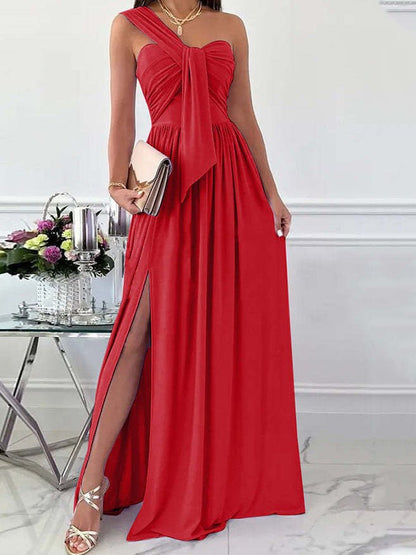 Dresses Simple Sleeveless Off Shoulder Slit Dress - LuckyFash™
