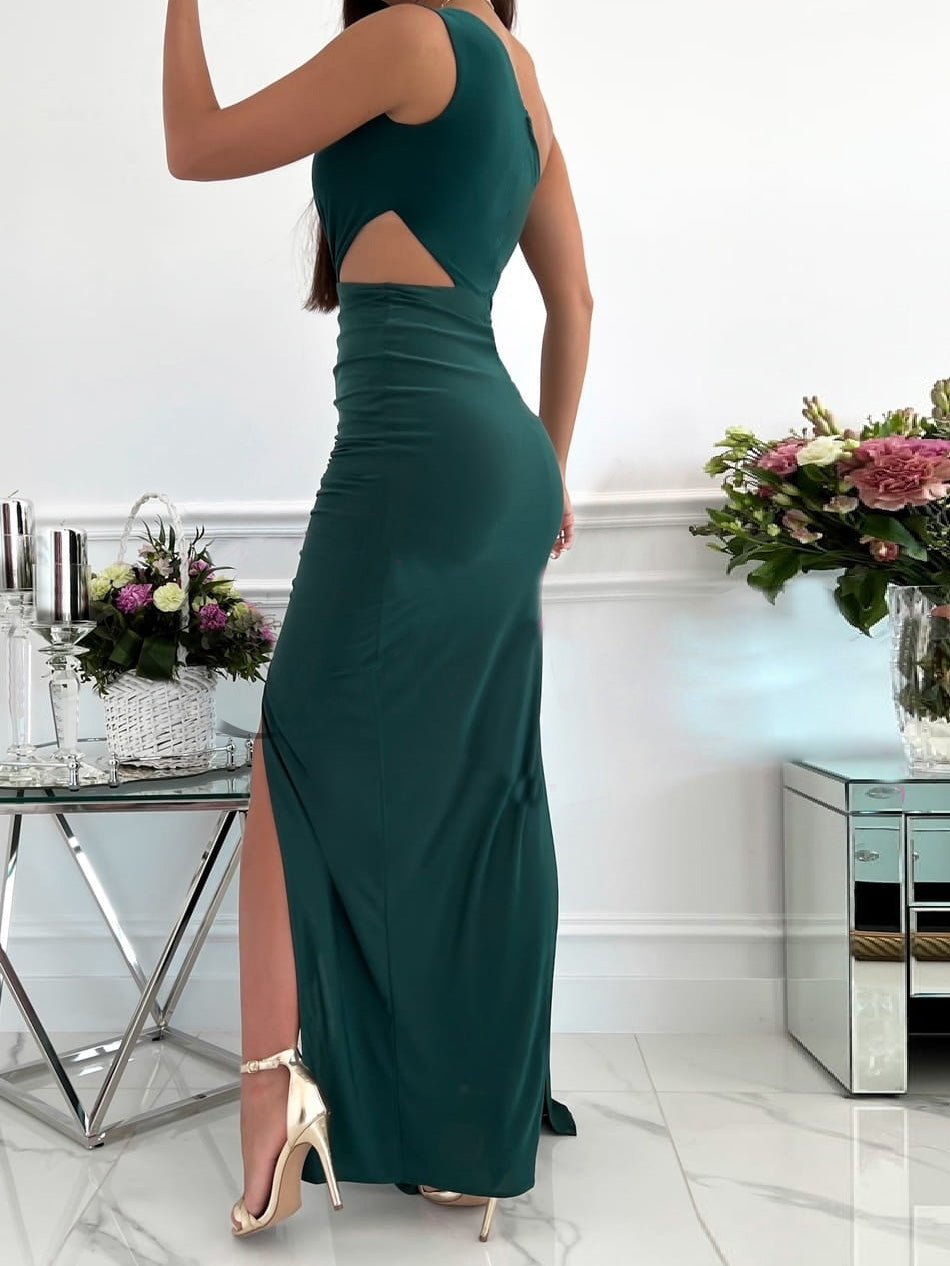 Dresses Slanted Shoulder Cutout Sleeveless Slit Dress - LuckyFash™