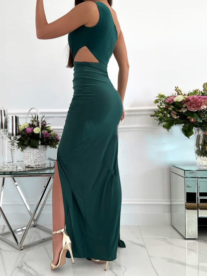 Dresses Slanted Shoulder Cutout Sleeveless Slit Dress - LuckyFash™