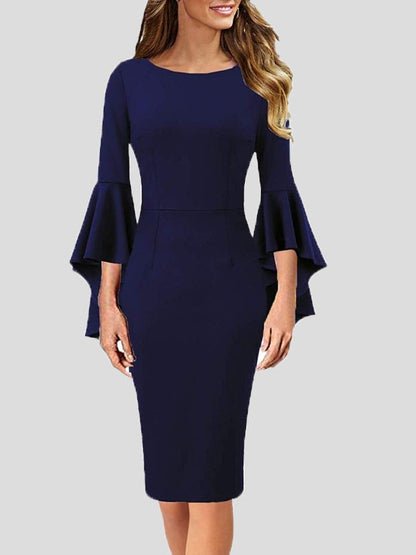 Dresses Solid Ruffle Sleeve Slim Fit Dress - LuckyFash™