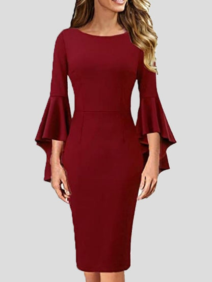 Dresses Solid Ruffle Sleeve Slim Fit Dress - LuckyFash™