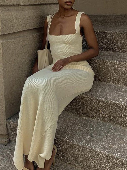 Dresses Square Neck Slim Fit Sleeveless Dress - LuckyFash™
