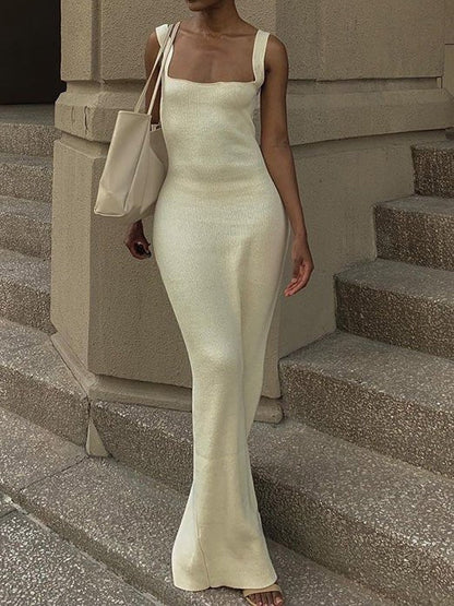 Dresses Square Neck Slim Fit Sleeveless Dress - LuckyFash™