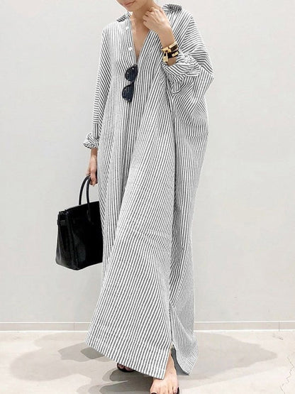 Dresses Striped Long Sleeve Slit Irregular Dress - LuckyFash™