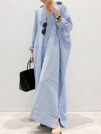Dresses Striped Long Sleeve Slit Irregular Dress - LuckyFash™