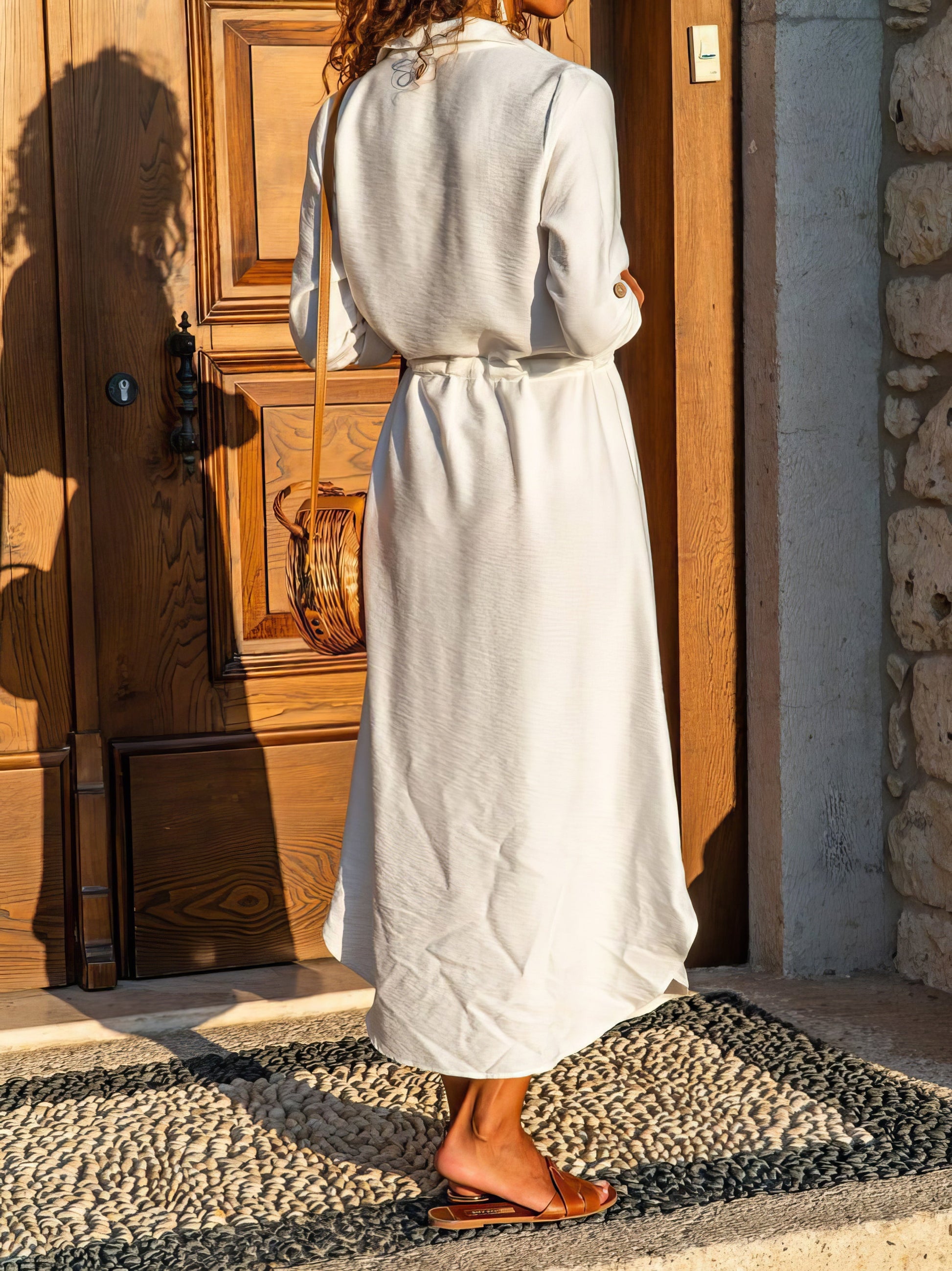 Dresses Tie Button Long Sleeve Shirt Dress - LuckyFash™