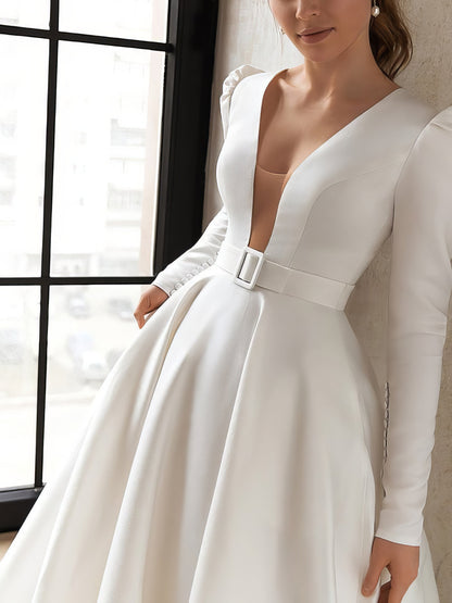 Dresses V-Neck Long Sleeve Swing Dress - LuckyFash™