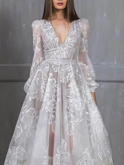 Dresses V-Neck Sequin Embroidered Long Sleeve Party Dress - LuckyFash™