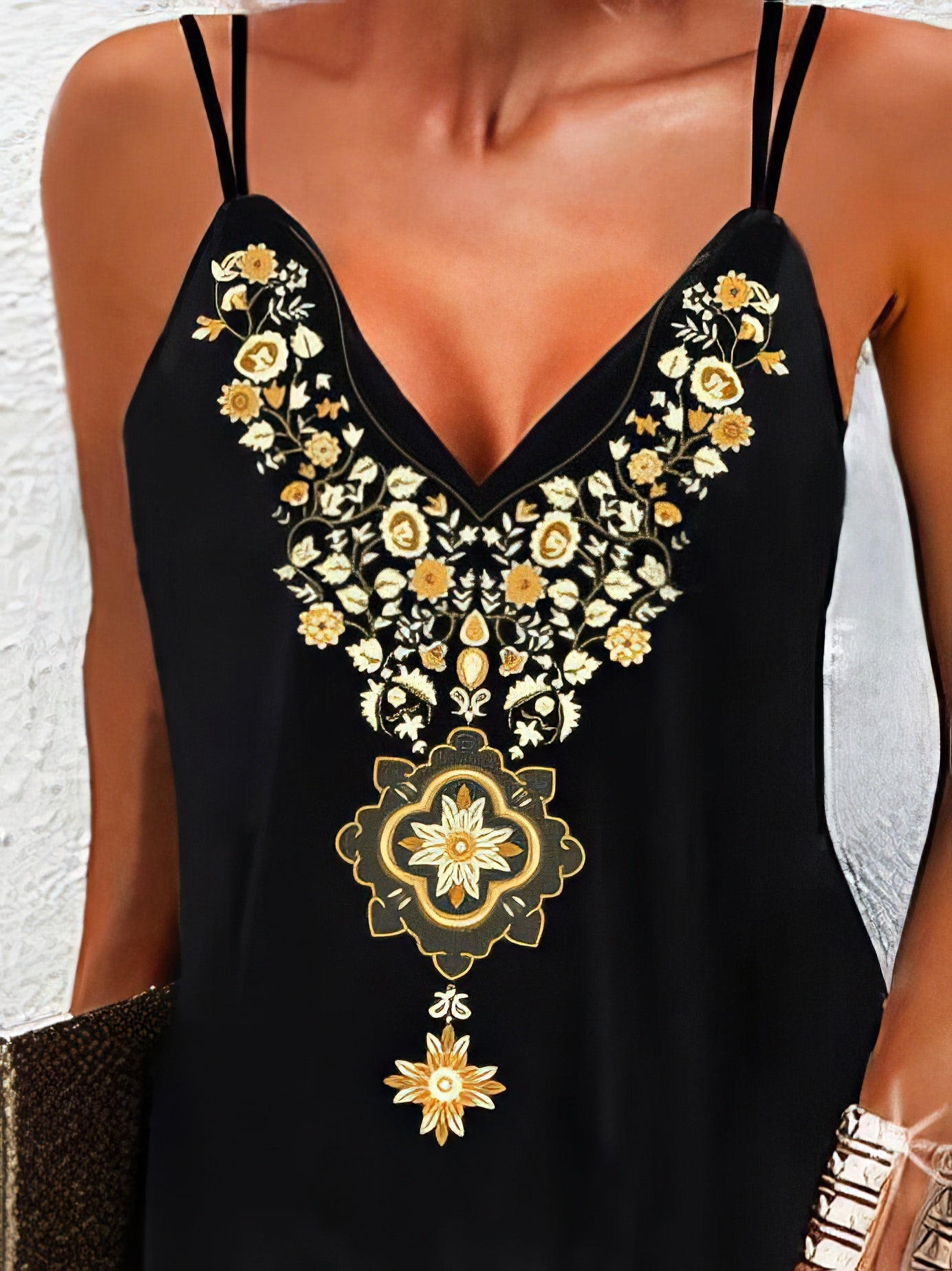 Dresses Vintage Print Sling V-Neck Casual Dress - LuckyFash™