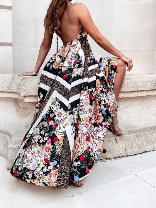 Dresses Vintage Print V-Neck Sling Swing Dress - LuckyFash™