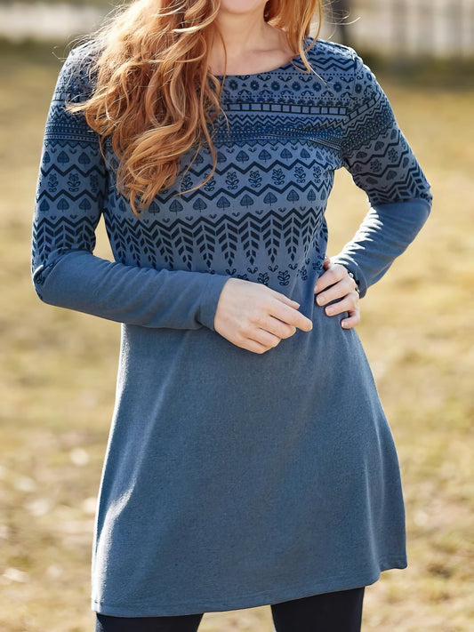 Dresses Vintage Printed Round Neck Long Sleeve Dress - LuckyFash™