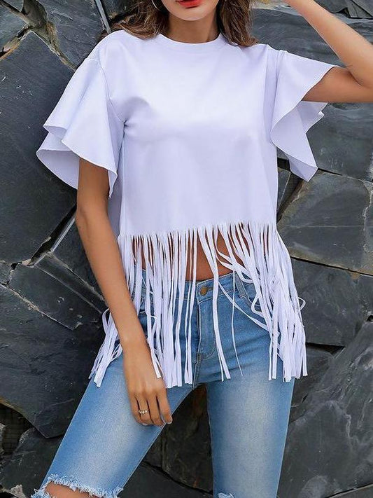 Women's Falbala Pure Color Top with Tassels - LuckyFash™