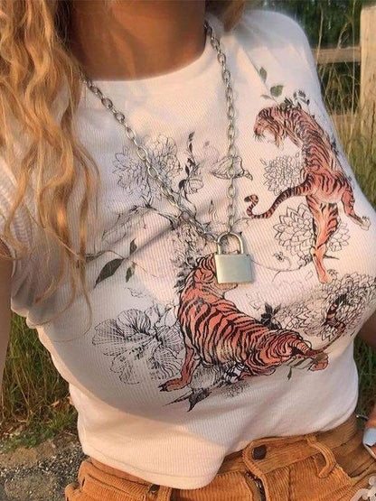 Women's fashion tiger printed top - LuckyFash™