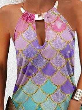 Women's Fish Scale Print Halter Dress - LuckyFash™