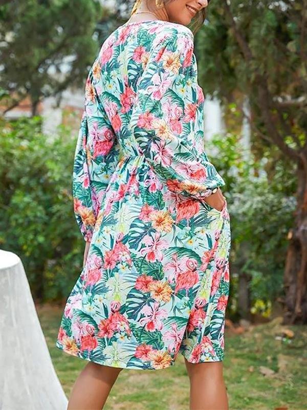 Women's Floral Pattern Long Sleeve Midi Dress - LuckyFash™