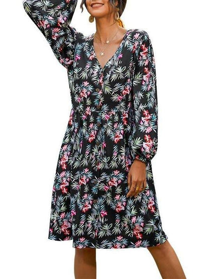 Women's Floral Pattern Long Sleeve Midi Dress - LuckyFash™