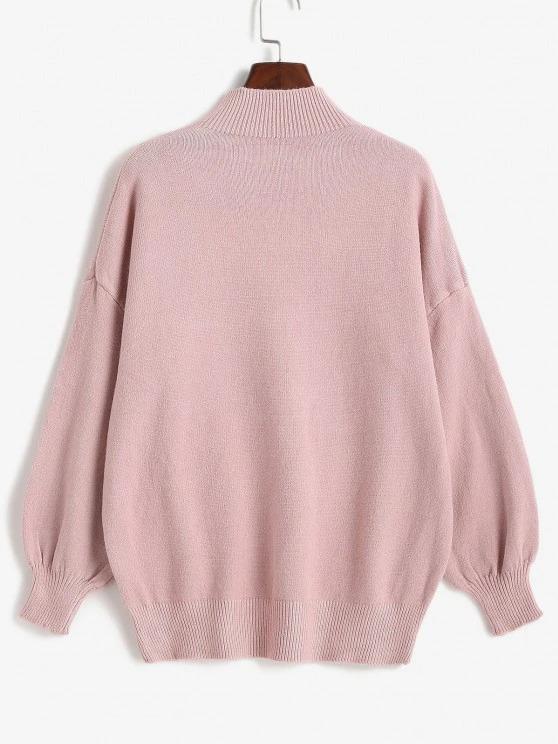 Women's High Neck Cable Knit Drop Shoulder Solid Sweater - LuckyFash™