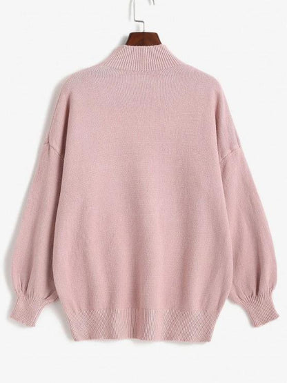 Women's High Neck Cable Knit Drop Shoulder Solid Sweater - LuckyFash™
