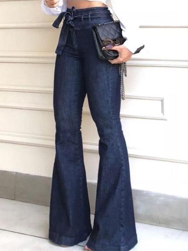 Women's High-waist Micro-elastic Lace-up Flared Jeans - LuckyFash™