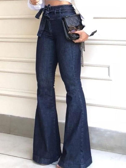 Women's High-waist Micro-elastic Lace-up Flared Jeans - LuckyFash™