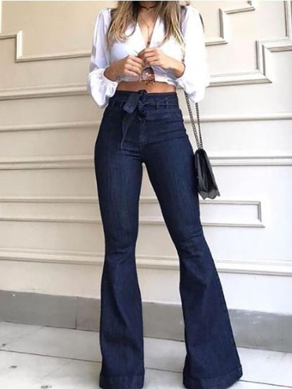 Women's High-waist Micro-elastic Lace-up Flared Jeans - LuckyFash™