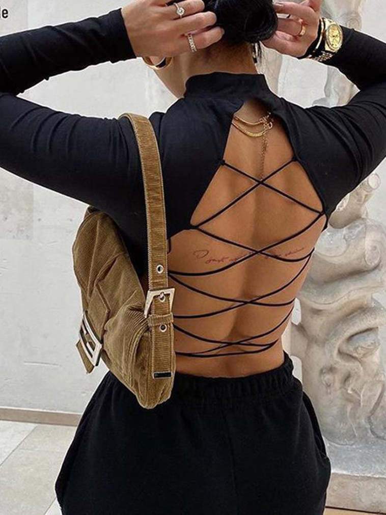 Women's Hollowout Lace-up Slim Fit T-shirt - LuckyFash™