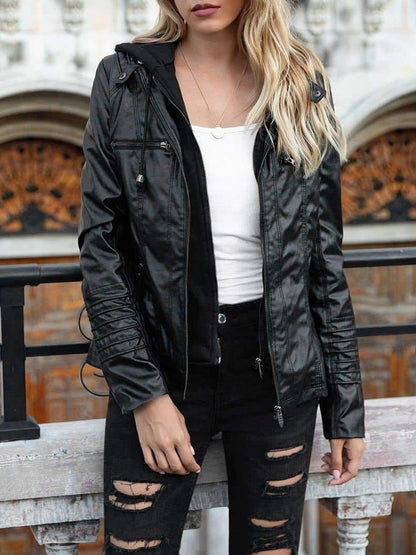 Women's Hooded PU Leather Jacket - LuckyFash™