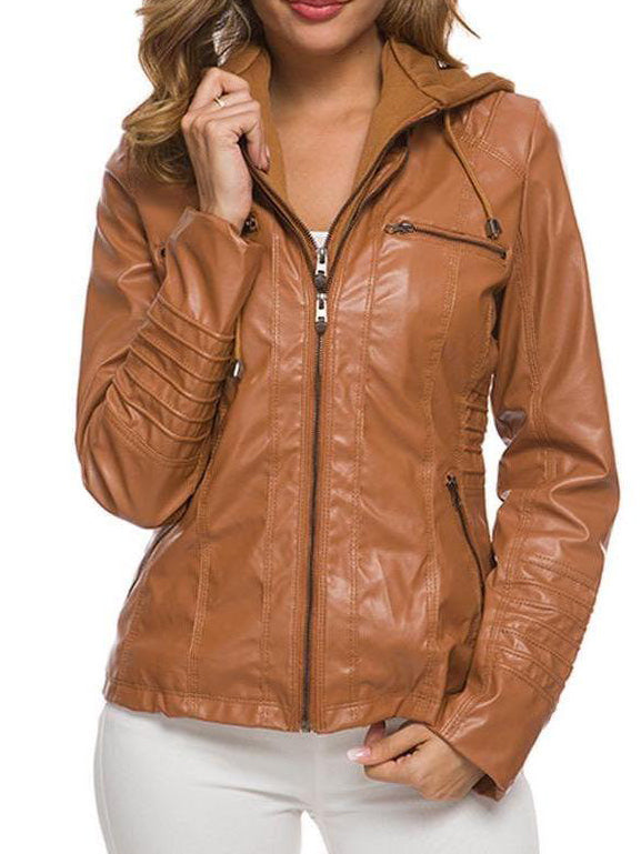 Women's Hooded PU Leather Jacket - LuckyFash™