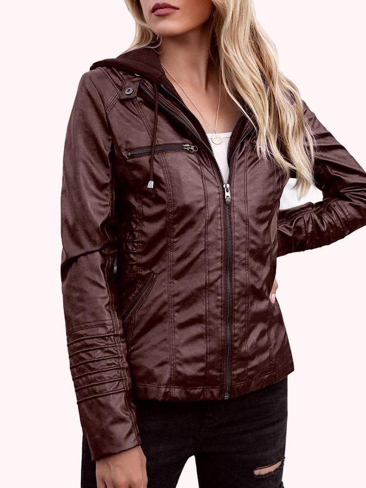 Women's Hooded PU Leather Jacket - LuckyFash™