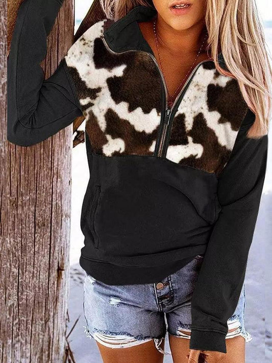 Women's Hoodie Leopard Print Zip Pocket Long Sleeve Hoodie - LuckyFash™