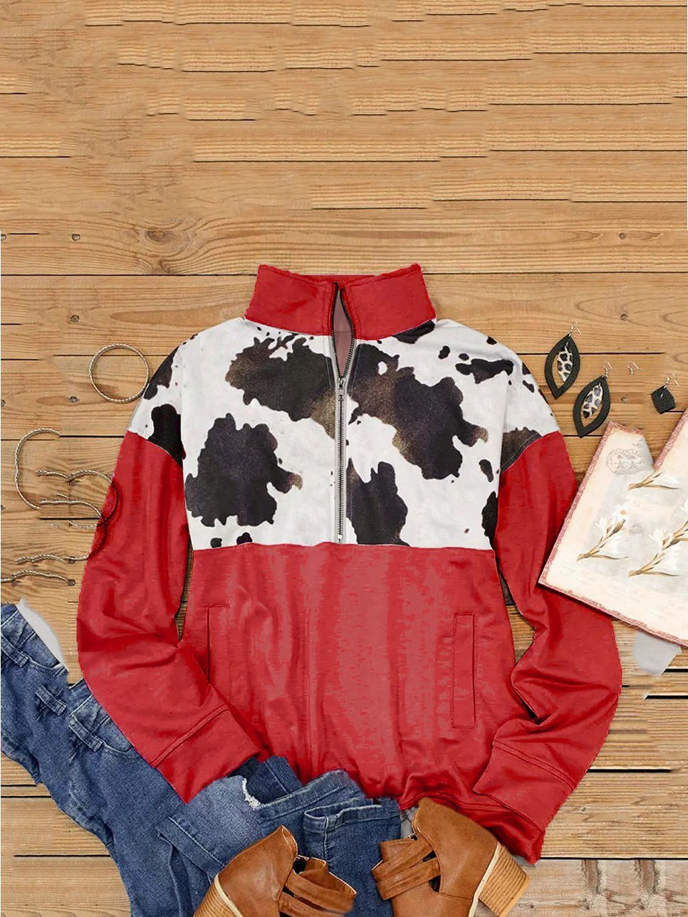 Women's Hoodie Leopard Print Zip Pocket Long Sleeve Hoodie - LuckyFash™