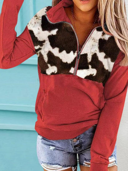 Women's Hoodie Leopard Print Zip Pocket Long Sleeve Hoodie - LuckyFash™