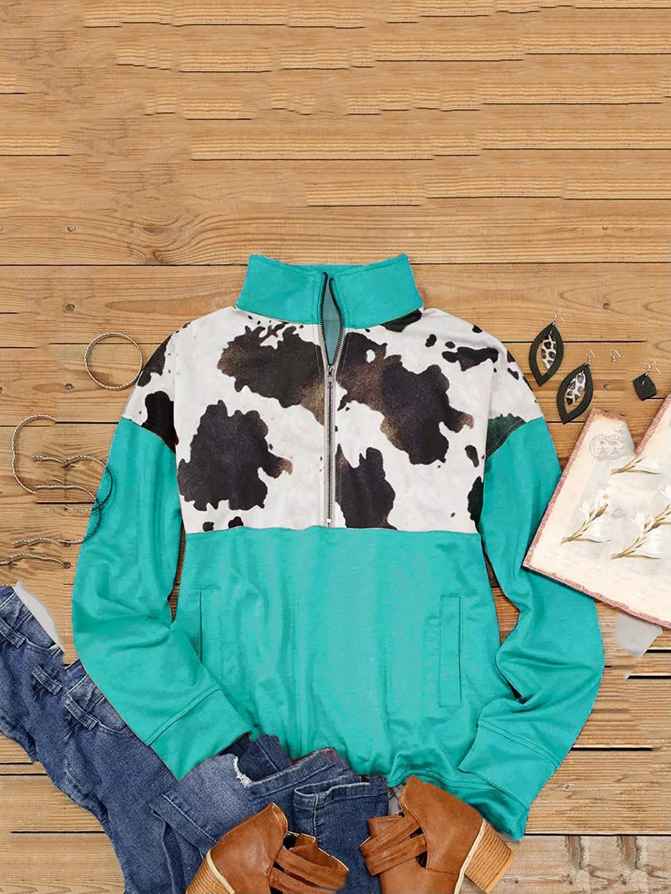 Women's Hoodie Leopard Print Zip Pocket Long Sleeve Hoodie - LuckyFash™