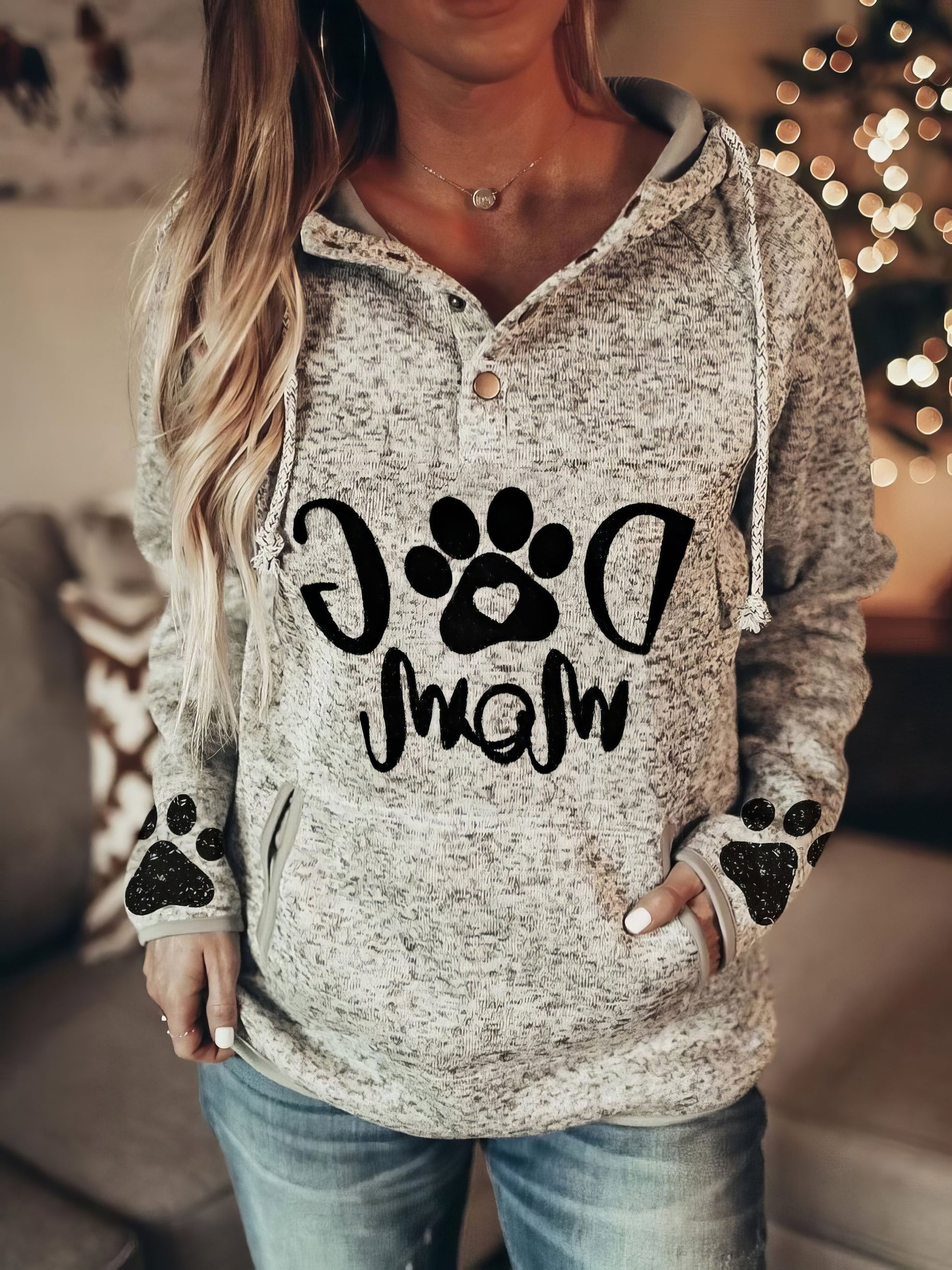 Hoodies Dog Paw Print Pullover Button Hoodie - LuckyFash™