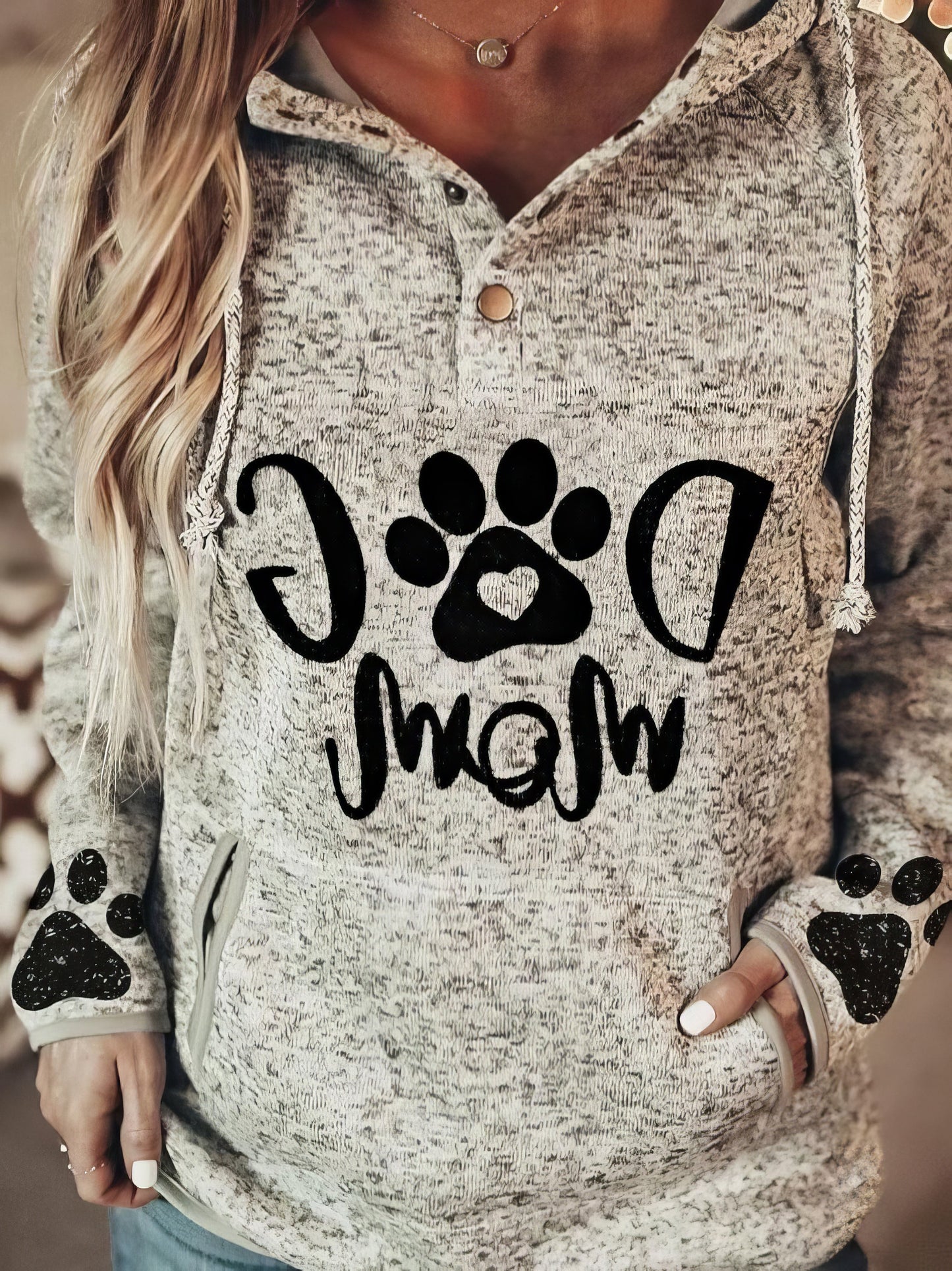 Hoodies Dog Paw Print Pullover Button Hoodie - LuckyFash™