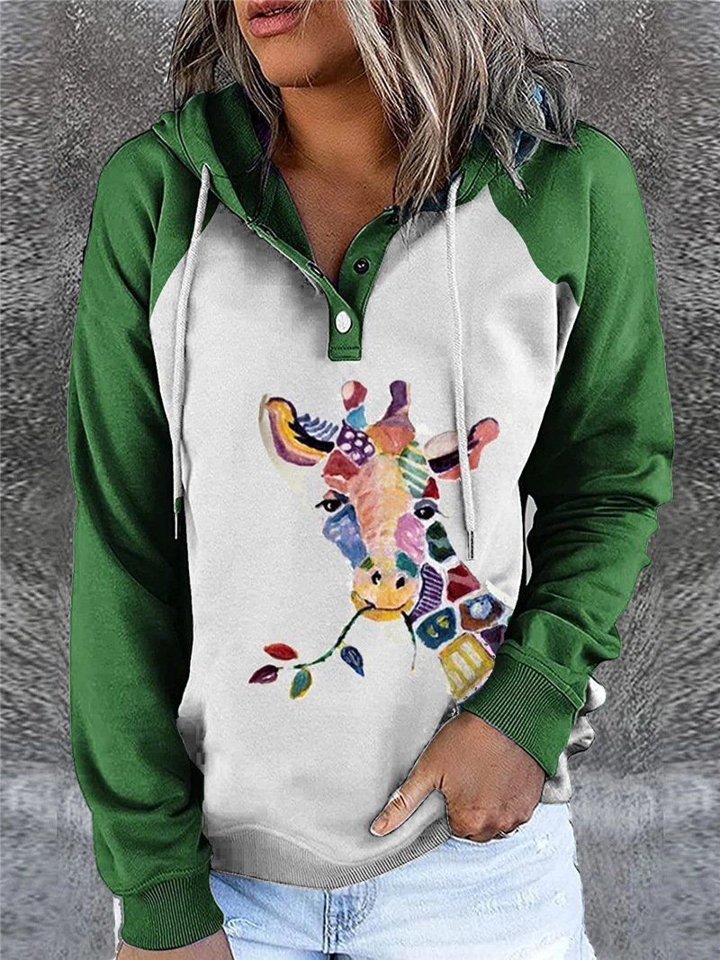 Women's Hoodies Animal Print Button Long Sleeve Hoodie - LuckyFash™