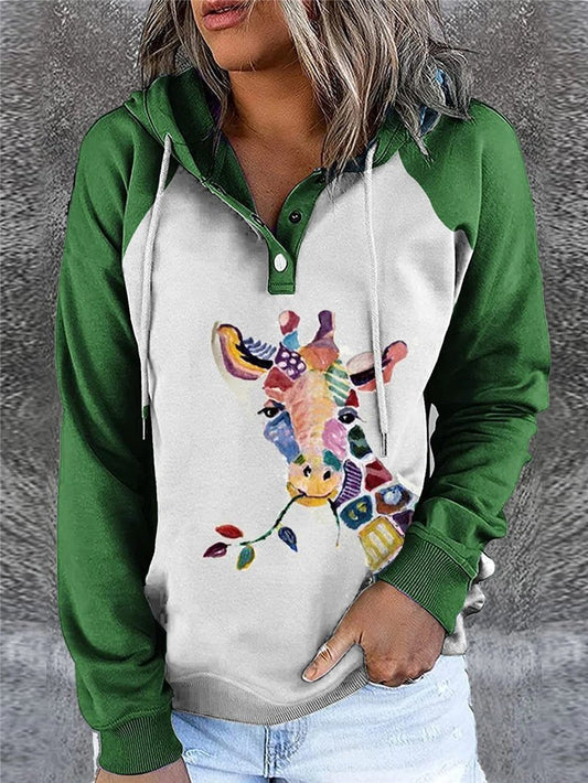Women's Hoodies Animal Print Button Long Sleeve Hoodie - LuckyFash™