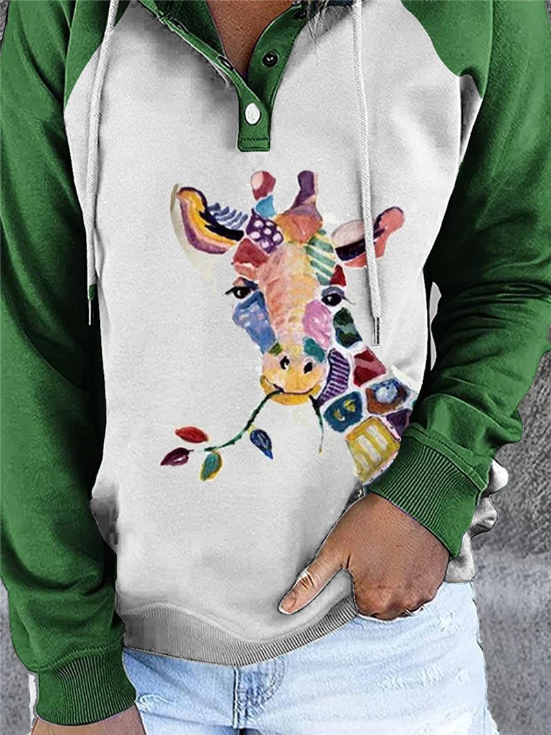 Women's Hoodies Animal Print Button Long Sleeve Hoodie - LuckyFash™