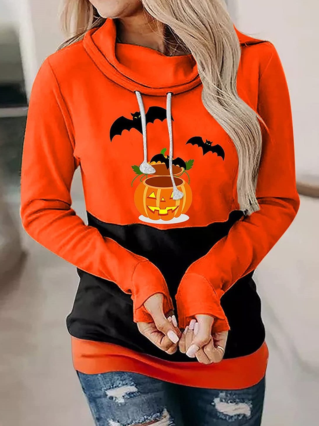 Women's Hoodies Bat Pumpkin High Neck Casual Long Sleeve Hoodie - LuckyFash™