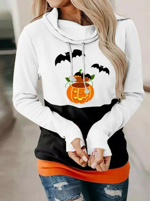 Women's Hoodies Bat Pumpkin High Neck Casual Long Sleeve Hoodie - LuckyFash™