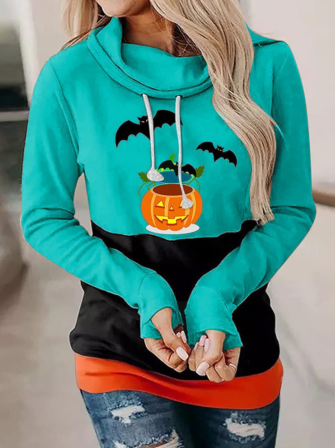Women's Hoodies Bat Pumpkin High Neck Casual Long Sleeve Hoodie - LuckyFash™