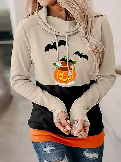 Women's Hoodies Bat Pumpkin High Neck Casual Long Sleeve Hoodie - LuckyFash™