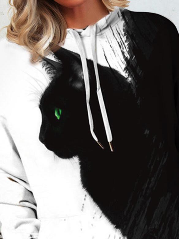 Women's Hoodies Black Cat Print Pocket Long Sleeve Hoodie - LuckyFash™
