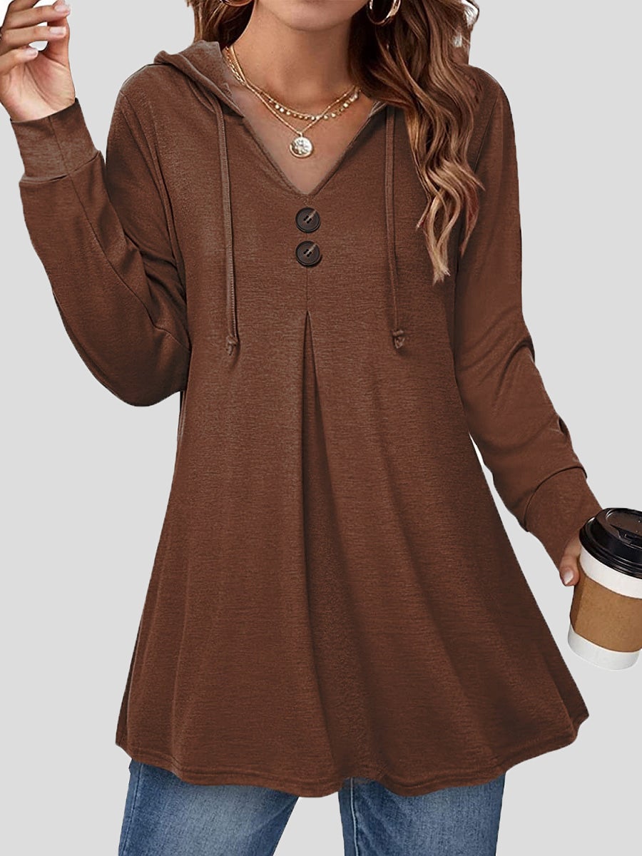 Women's Hoodies Button V-Neck Long Sleeve Hoody - LuckyFash™