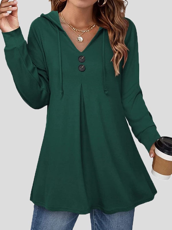Women's Hoodies Button V-Neck Long Sleeve Hoody - LuckyFash™