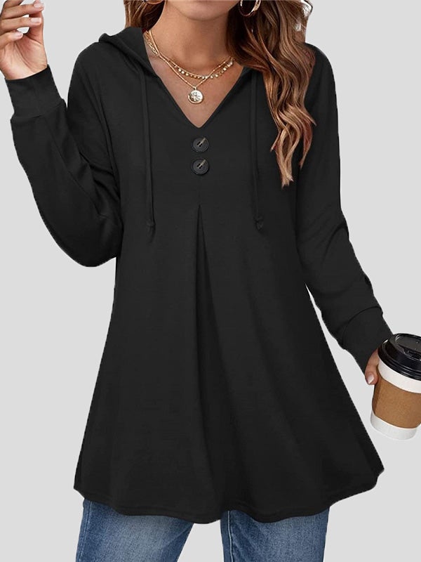 Women's Hoodies Button V-Neck Long Sleeve Hoody - LuckyFash™