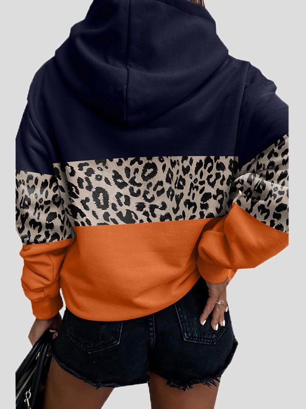 Women's Hoodies Casual Leopard Panel Pocket Long-Sleeve Hoody - LuckyFash™