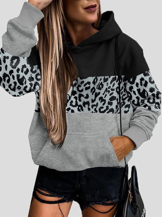 Women's Hoodies Casual Leopard Panel Pocket Long-Sleeve Hoody - LuckyFash™