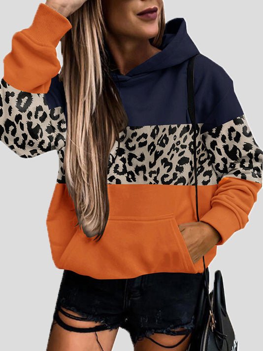 Women's Hoodies Casual Leopard Panel Pocket Long-Sleeve Hoody - LuckyFash™